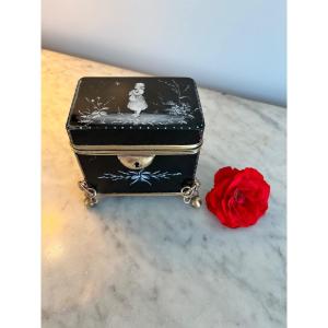 Mary Gregory Black Opaline Box