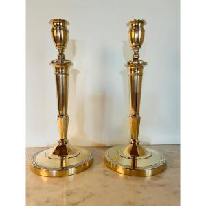 Pair Of Louis XVI Period Gilt Bronze Candlesticks 