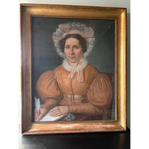 Portrait pastel "femme à la coiffe de dentelles " Maurice Mouton Besançon 1835