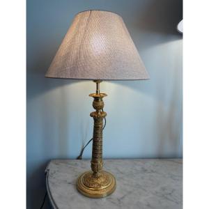 Empire Candlestick Lamp In Chiseled Gilded Bronze 