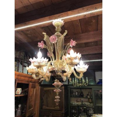 Murano Gold And Pink Chandelier