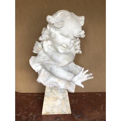 Bust Of Girl In Carrara Marble