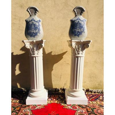 Pair Of Corinthian Columns / Saddles.