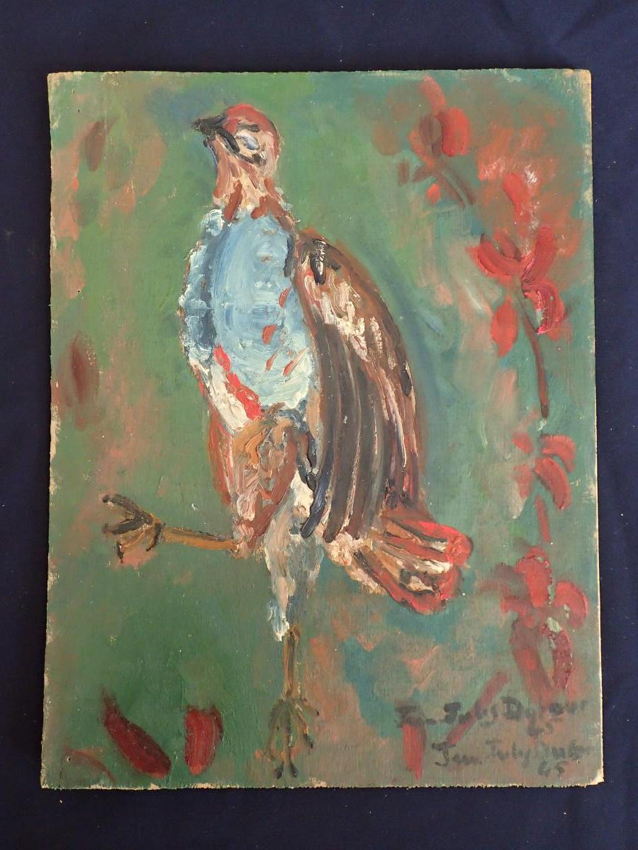 Jean-jules Dufour (1889-1973). Chicken In The Step Of The Goose. Oil On Plywood.