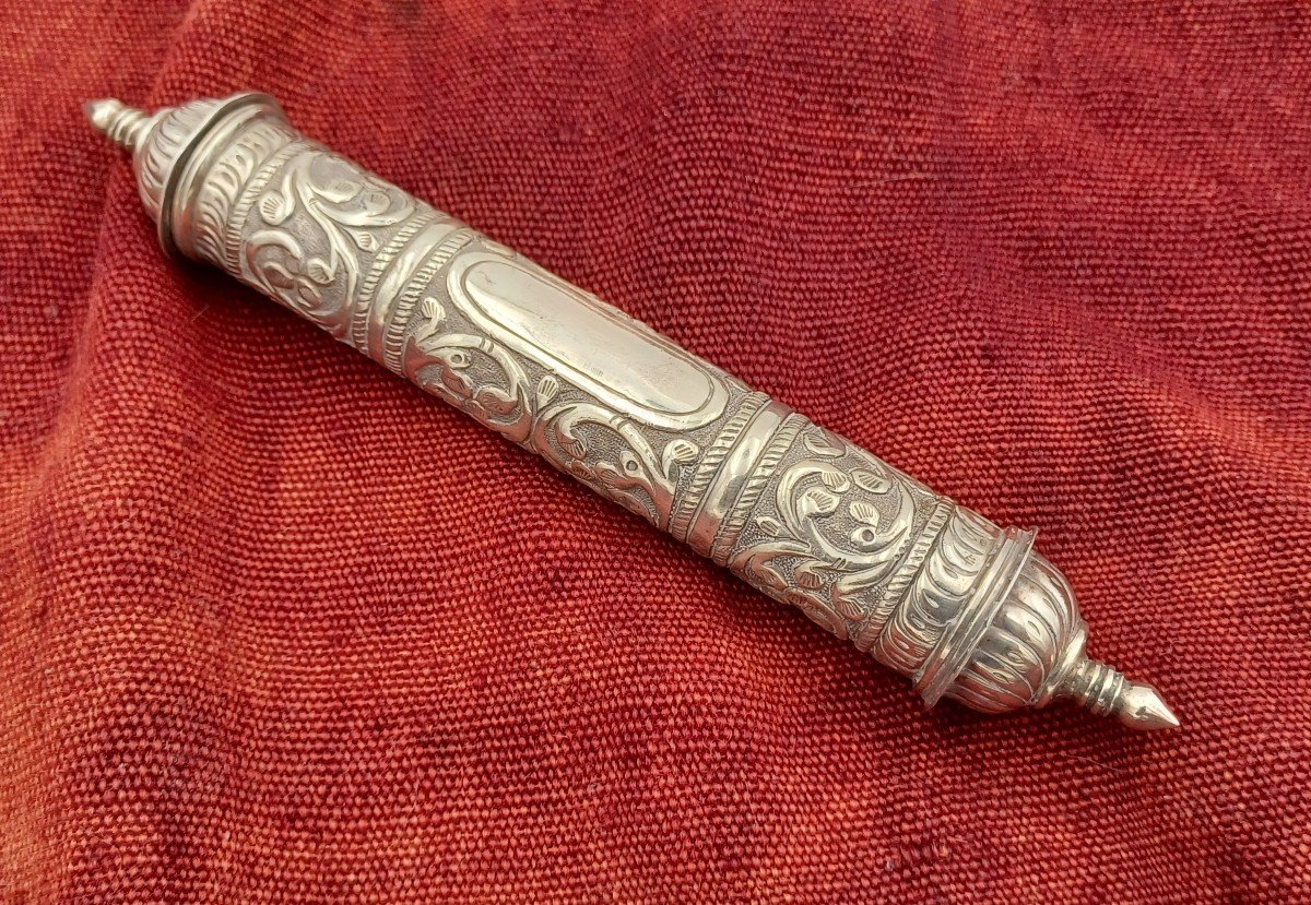 Ancien Etui Pour Mezouzah En Argent 900