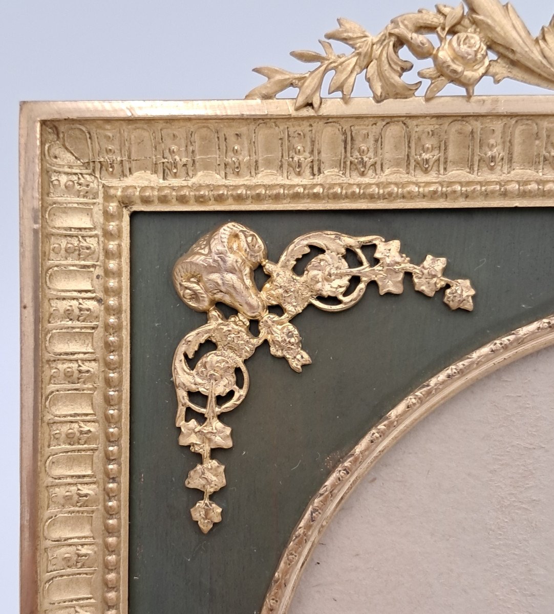 19th Century Gilt Bronze Photo Frame, Goat Heads-photo-3