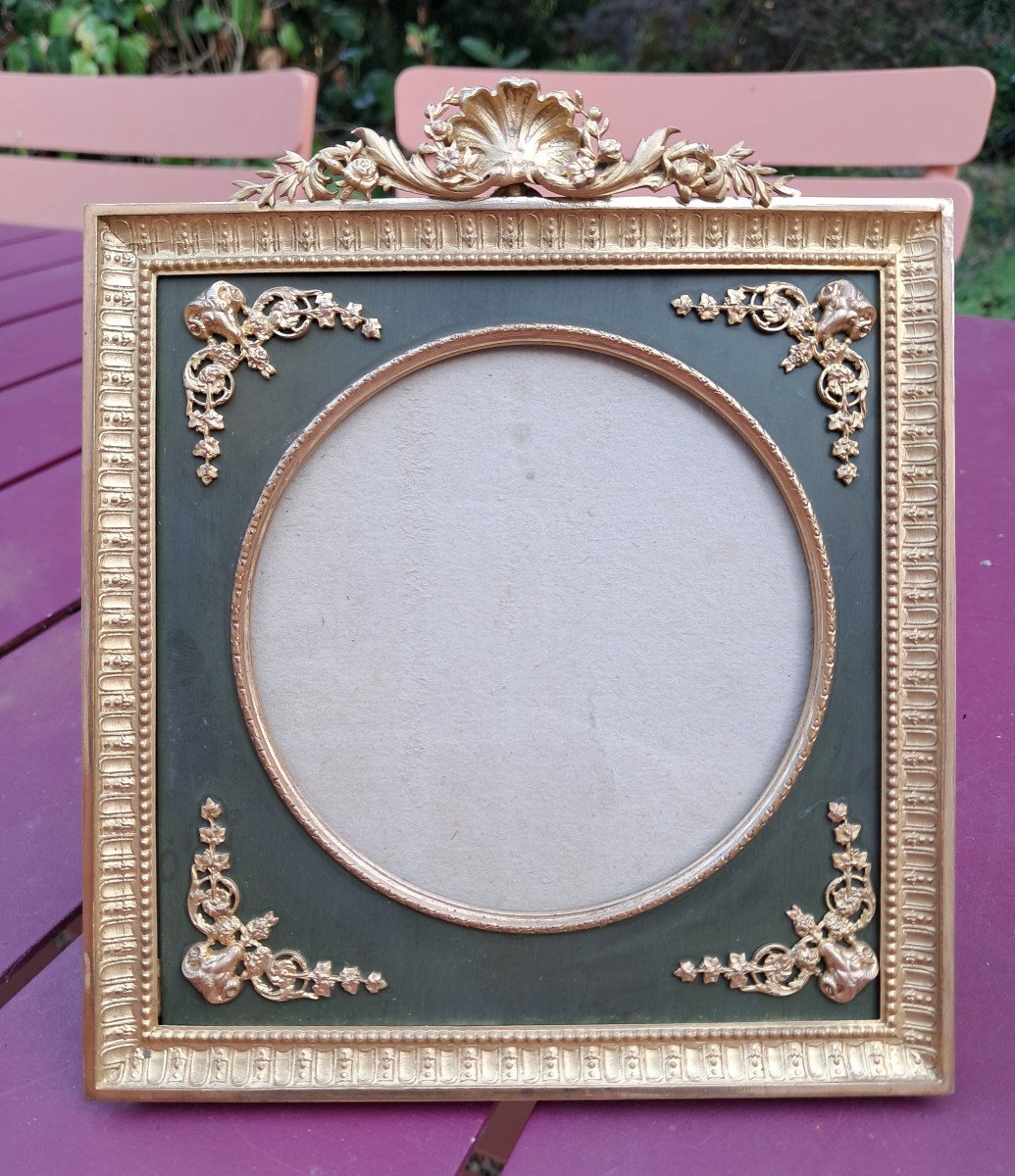 19th Century Gilt Bronze Photo Frame, Goat Heads