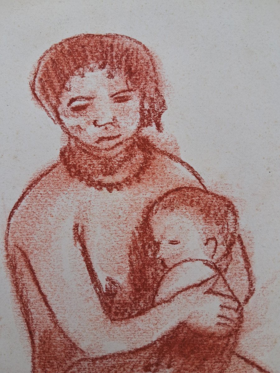 André Maire, Dessin à La Sanguine, Indochinoise Et Son Enfant-photo-2