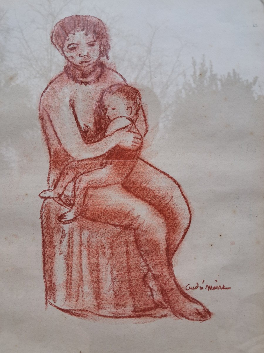 André Maire, Dessin à La Sanguine, Indochinoise Et Son Enfant-photo-2