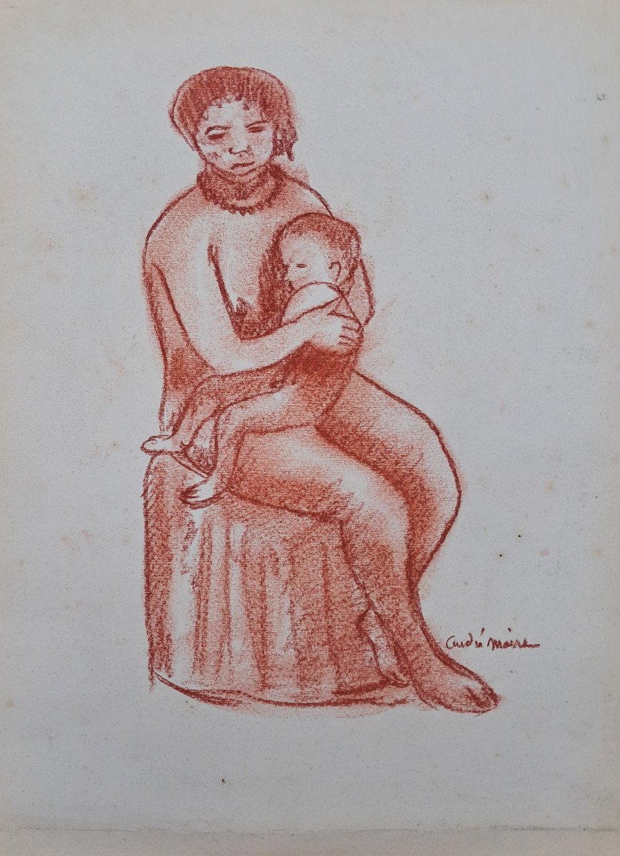 André Maire, Dessin à La Sanguine, Indochinoise Et Son Enfant