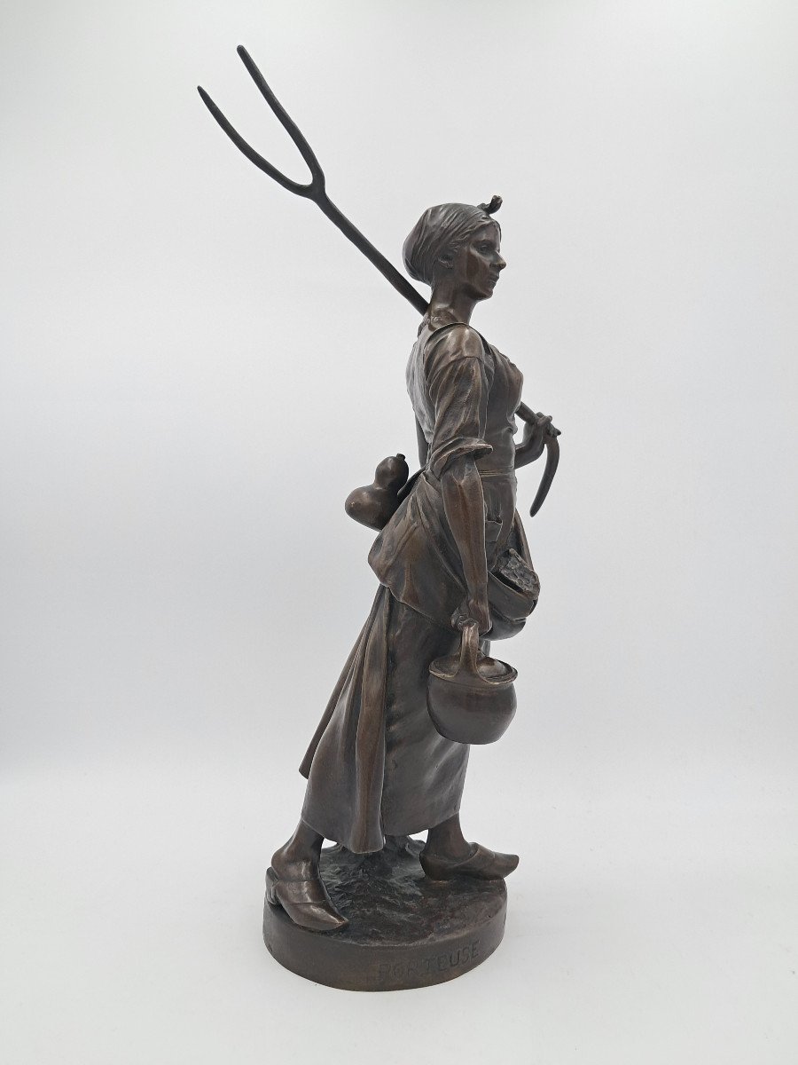 "the Carrier In The Fields", Bronze By Henri Bouillon (1864-1934), Height 37cm, Ca 1900-photo-2