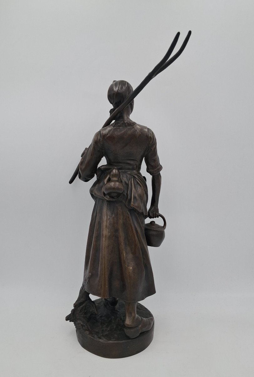 "the Carrier In The Fields", Bronze By Henri Bouillon (1864-1934), Height 37cm, Ca 1900-photo-3