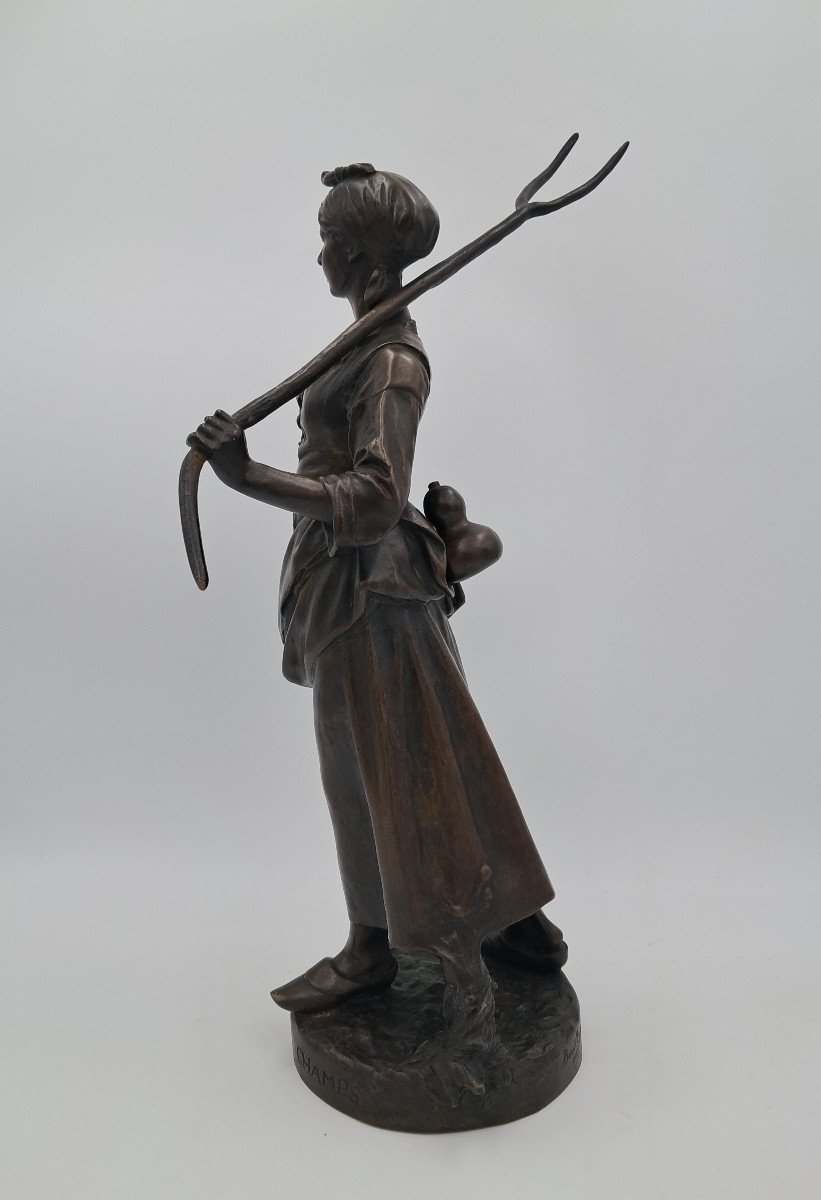 "the Carrier In The Fields", Bronze By Henri Bouillon (1864-1934), Height 37cm, Ca 1900-photo-4