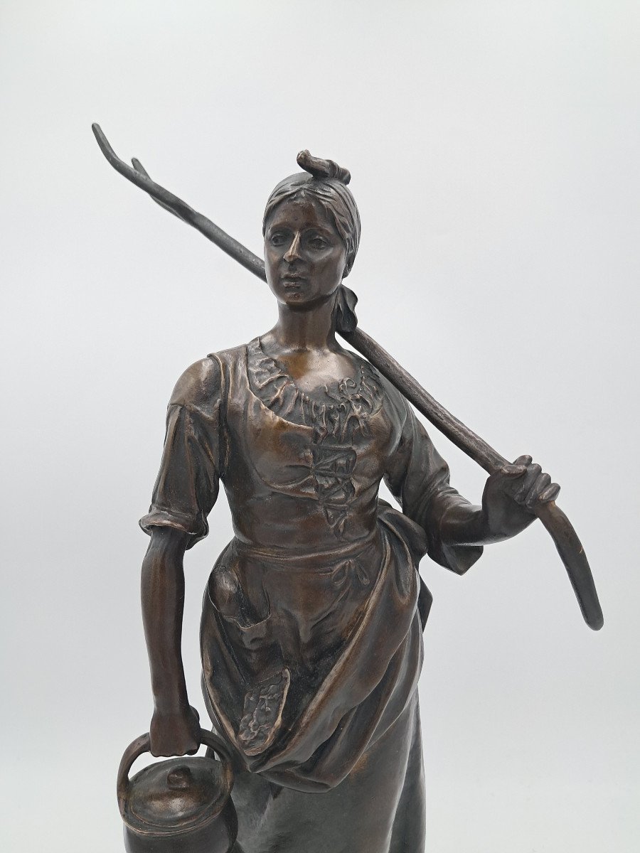 "the Carrier In The Fields", Bronze By Henri Bouillon (1864-1934), Height 37cm, Ca 1900-photo-1