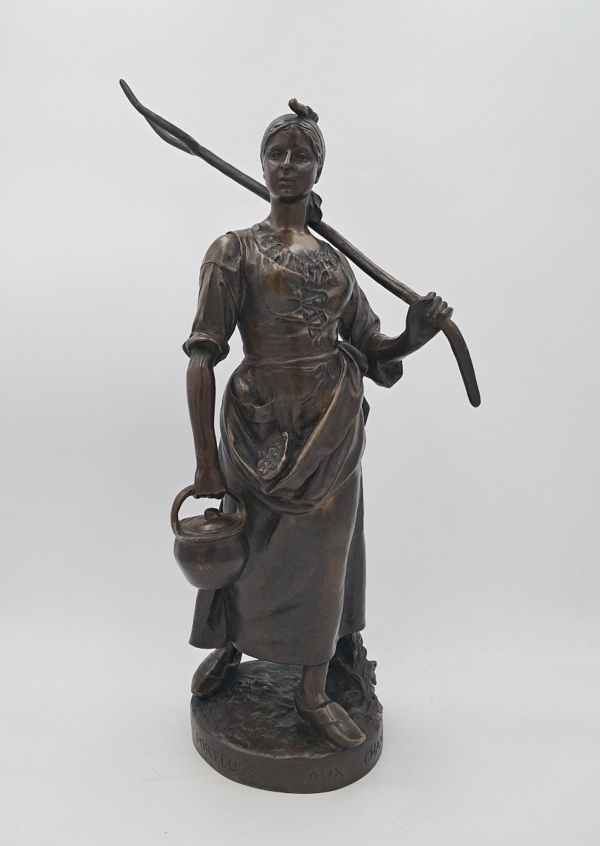 "the Carrier In The Fields", Bronze By Henri Bouillon (1864-1934), Height 37cm, Ca 1900