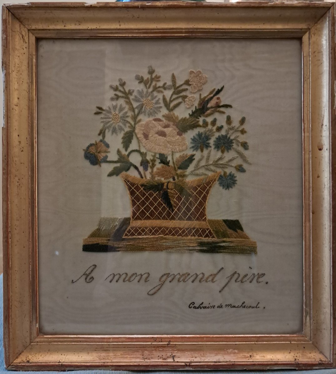 Embroidery Circa 1850, Souvenir Of The Calvary Of Machecoul, "to My Grandfather"