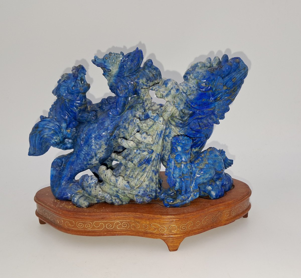 Sculpture En Lapis Lazuli, Dragon, Chine XXème