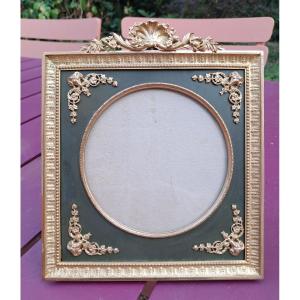 19th Century Gilt Bronze Photo Frame, Goat Heads