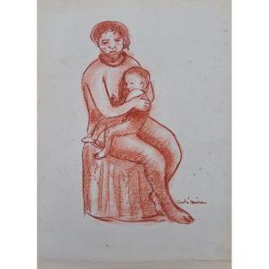 André Maire, Red Chalk Drawing, Indochinese Woman And Her Child