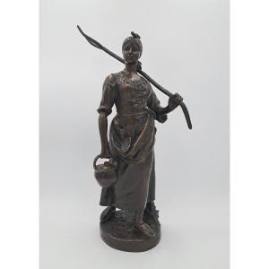 "the Carrier In The Fields", Bronze By Henri Bouillon (1864-1934), Height 37cm, Ca 1900