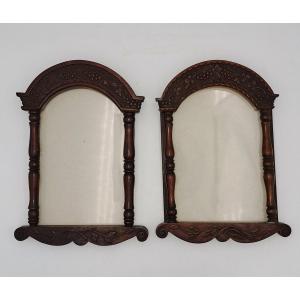 Pair Of Mahogany Photo Frames, Folk Art, 19th Century