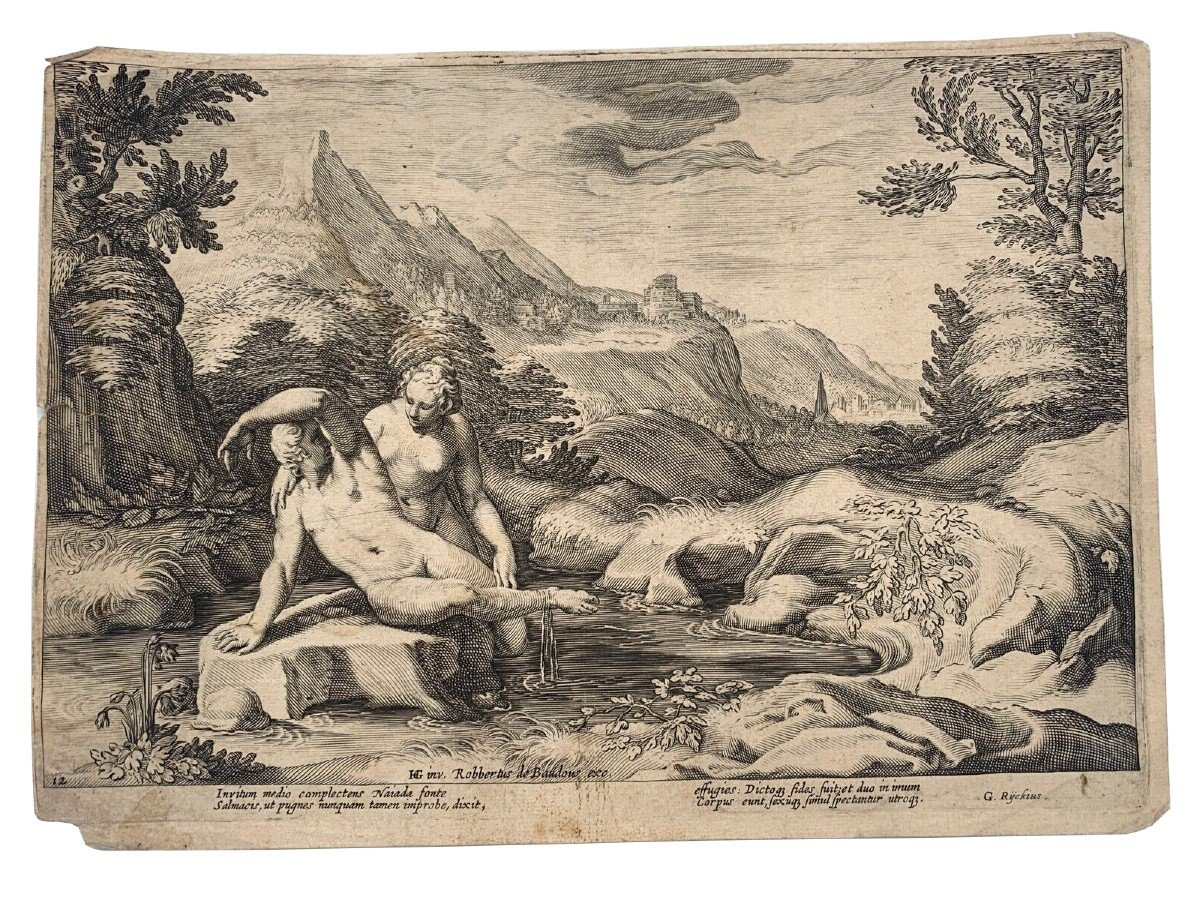 Gravure Hendrick Goltzius Robertus Baudous Ryckius Salamacis Hermaphrodite