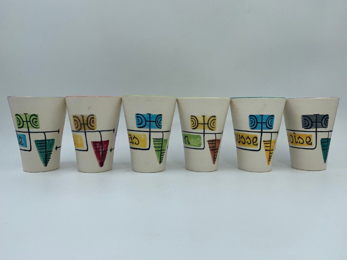 Service By Elchinger With Ceramic Fruit Juice 6 Mugs 1960-photo-8