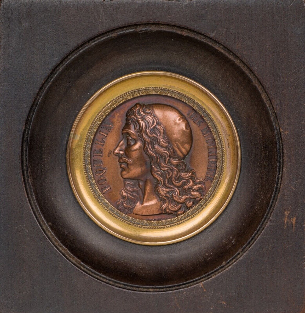 Bronze Medal Poquelin By Molière Gayrard Nineteenth Profile Wood Frame-photo-3