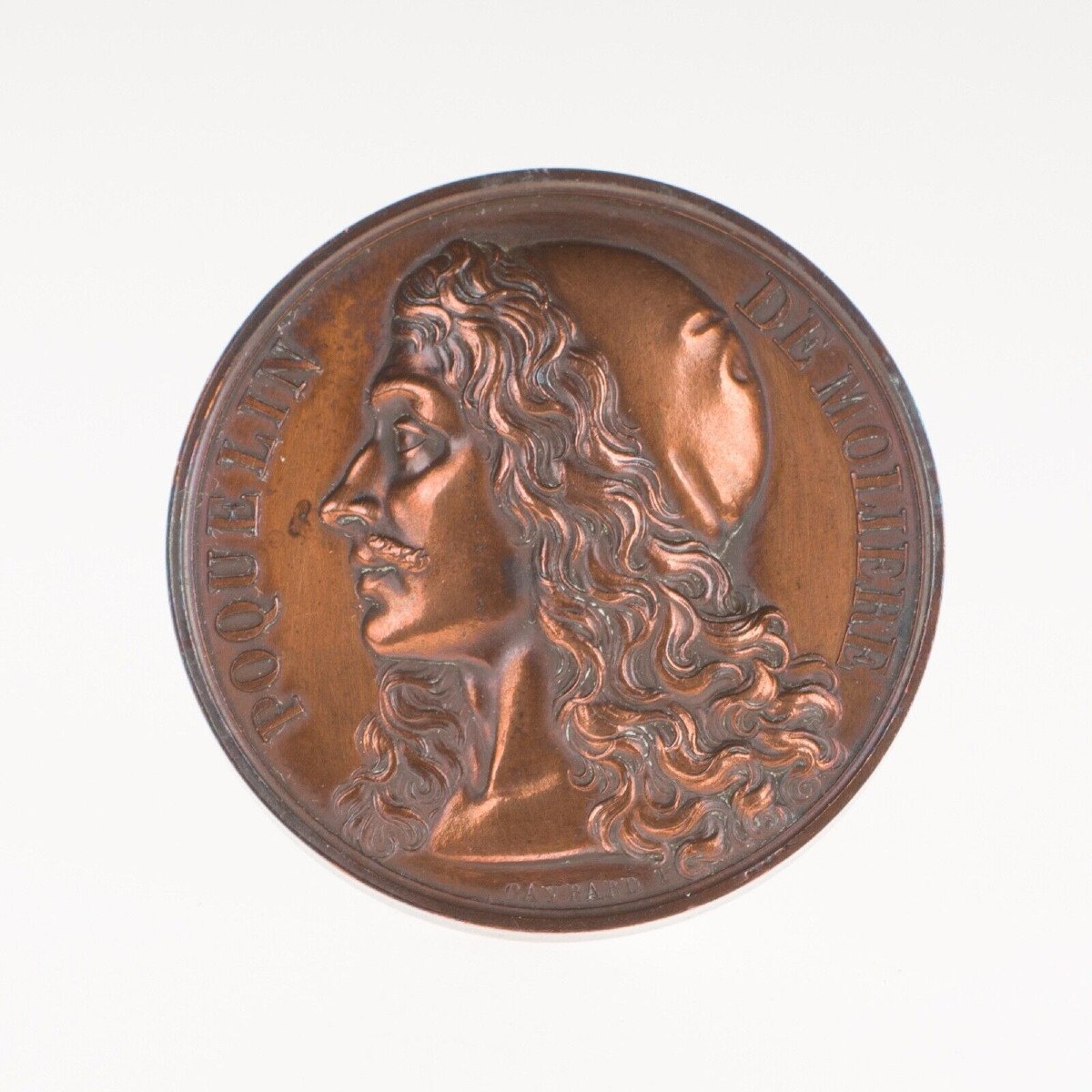 Bronze Medal Poquelin By Molière Gayrard Nineteenth Profile Wood Frame-photo-4