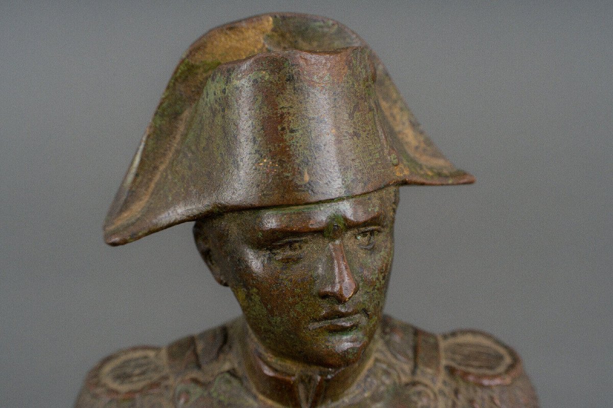 19th Century Bronze Subject Napoleon Bust Nuanced Brown Patina Fine Carving-photo-5