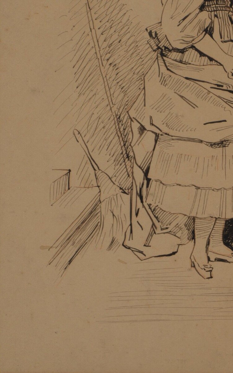 Pen Drawing By Charles Chaplin Young Woman In An Armchair 1876-photo-7