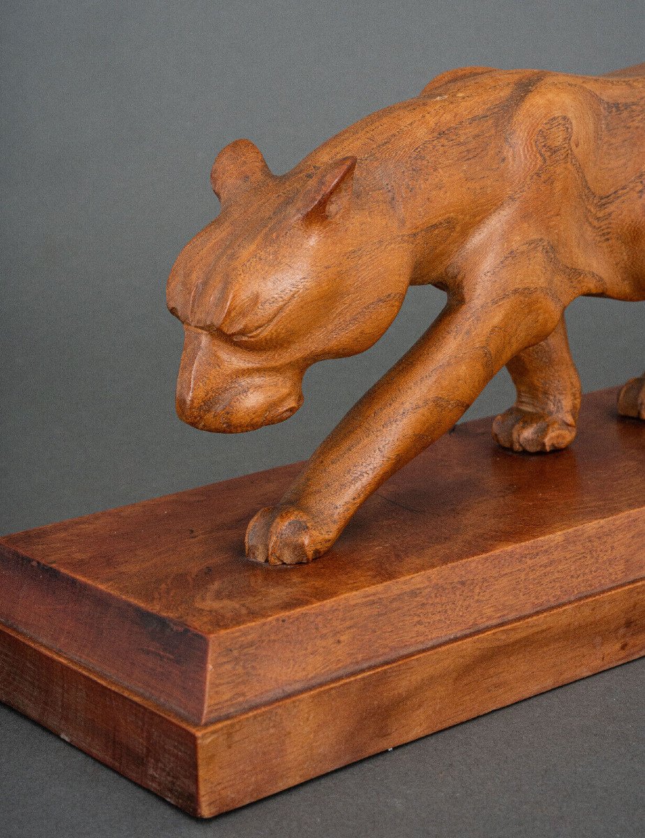 Cubizing Panther In Art Deco Wood Carved In The Mass 1930-photo-4