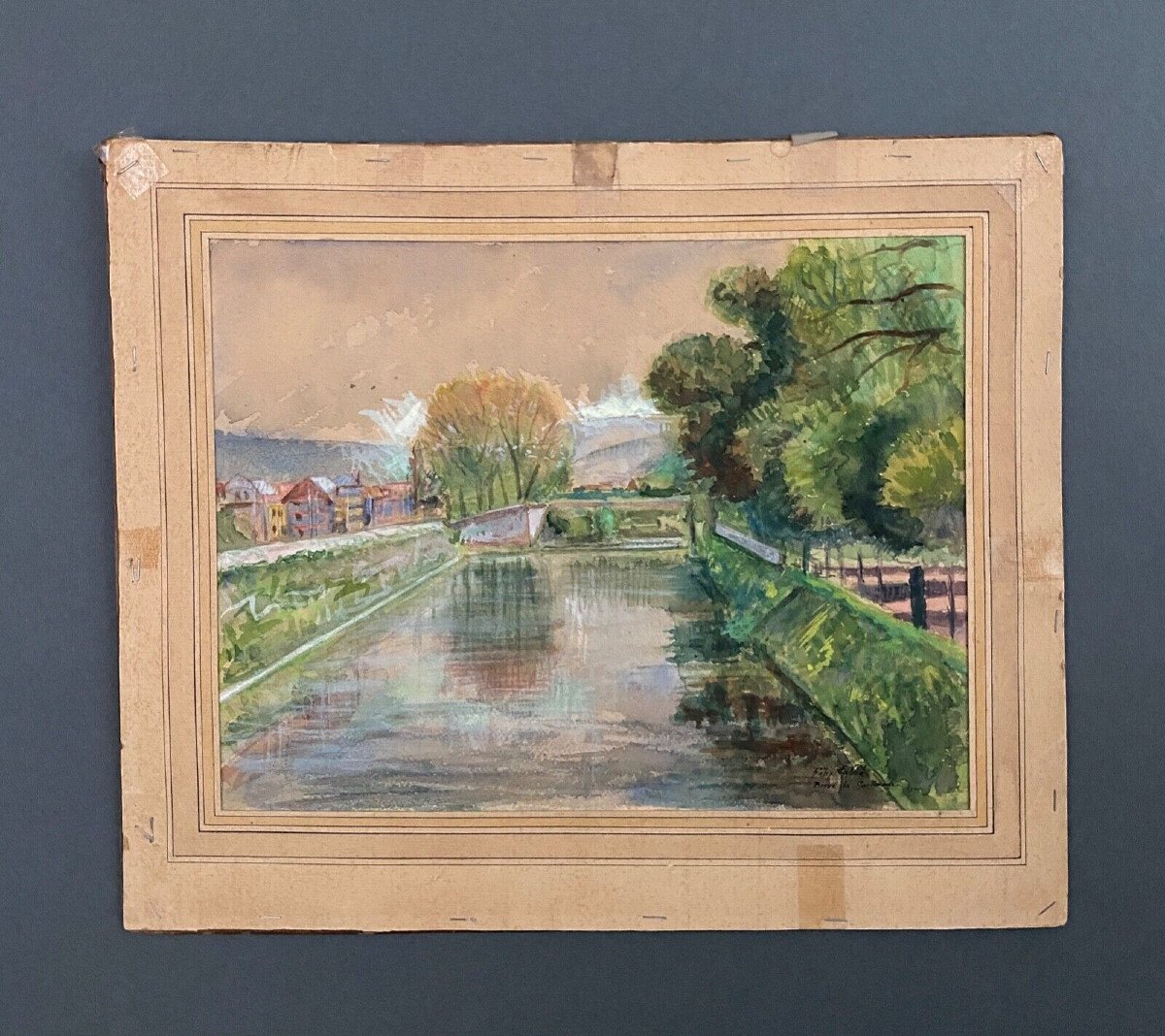 Watercolor On Paper By Félix Labbé Brive-la-gaillarde Edge Of The Twentieth Canal