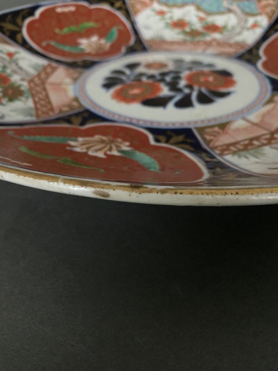 Large 19th Century Imari Porcelain Dish With Floral Decoration-photo-4