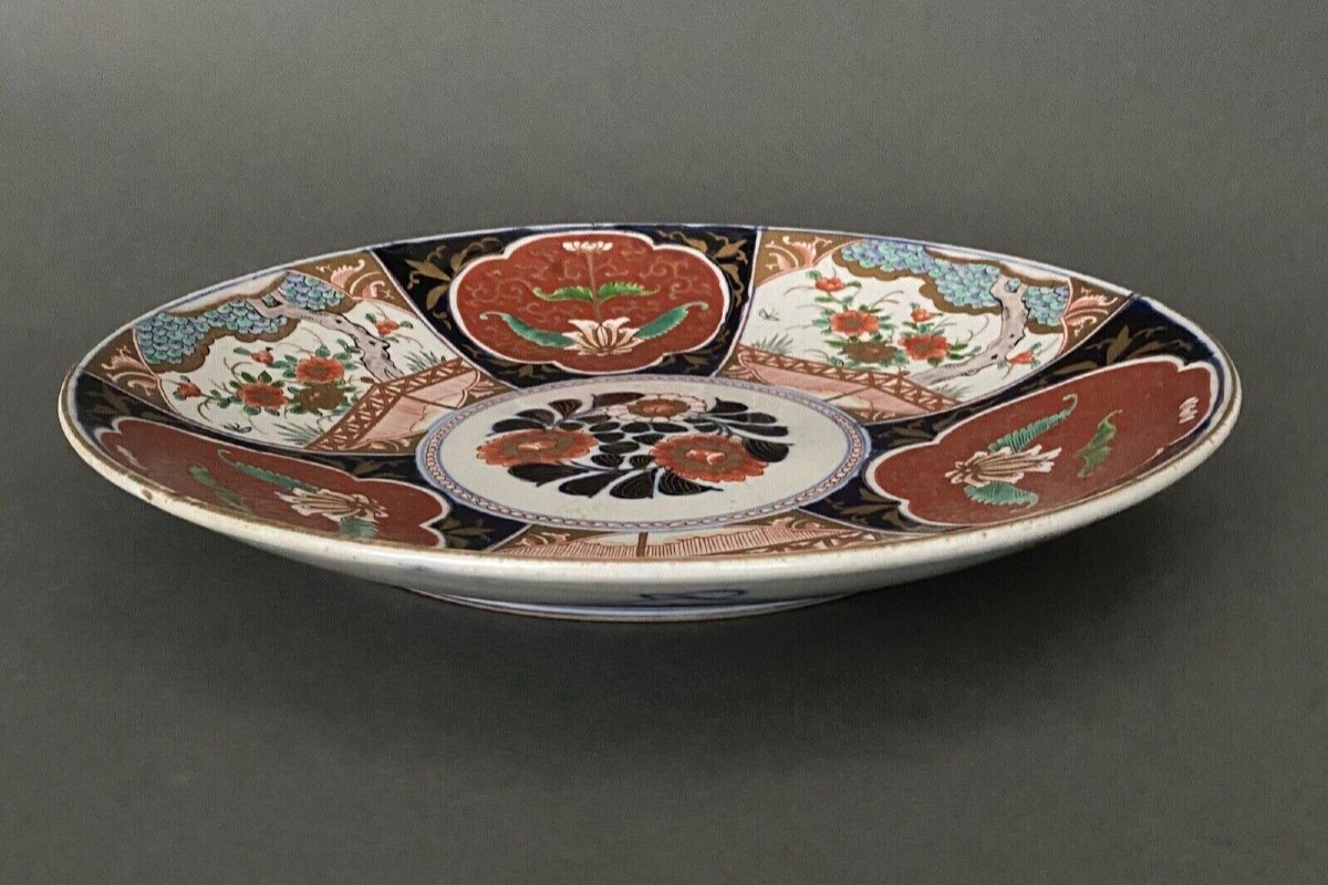 Large 19th Century Imari Porcelain Dish With Floral Decoration-photo-3