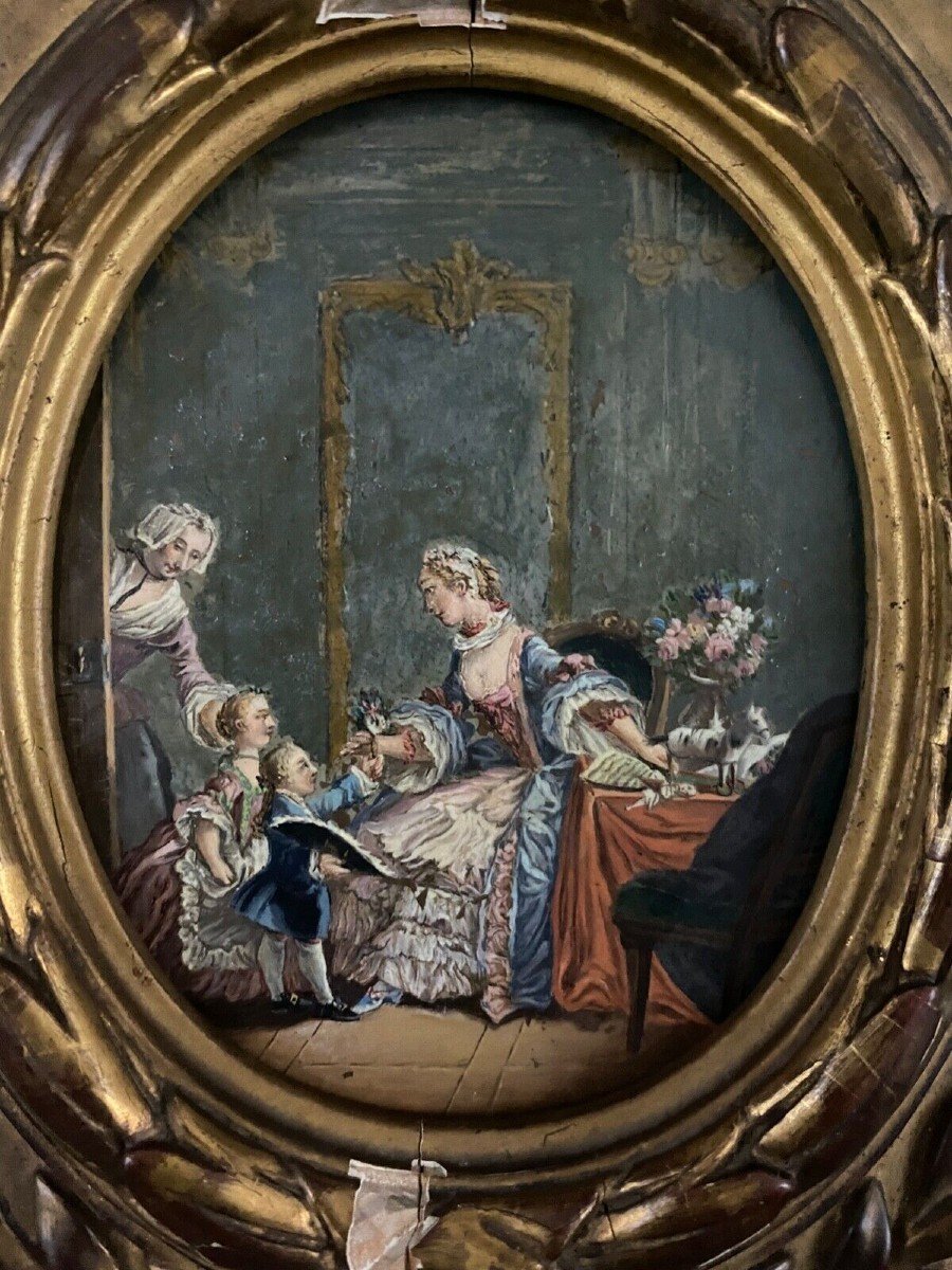 Miniature Signed 19th Century French School Interior Scene Oil On Copper-photo-2