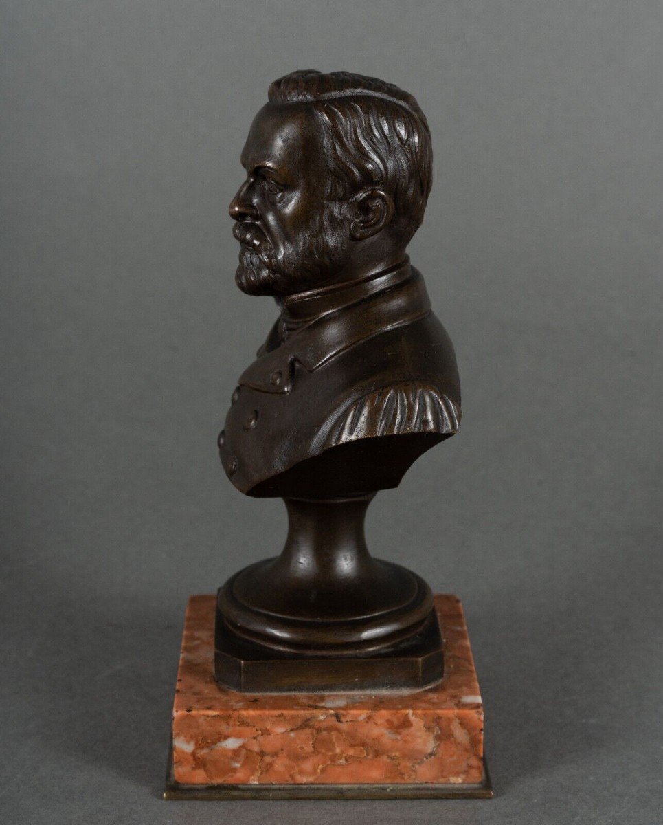 Bronze Bust Of Pasteur 19th Century With Chocolate Patina On Marble Base-photo-4