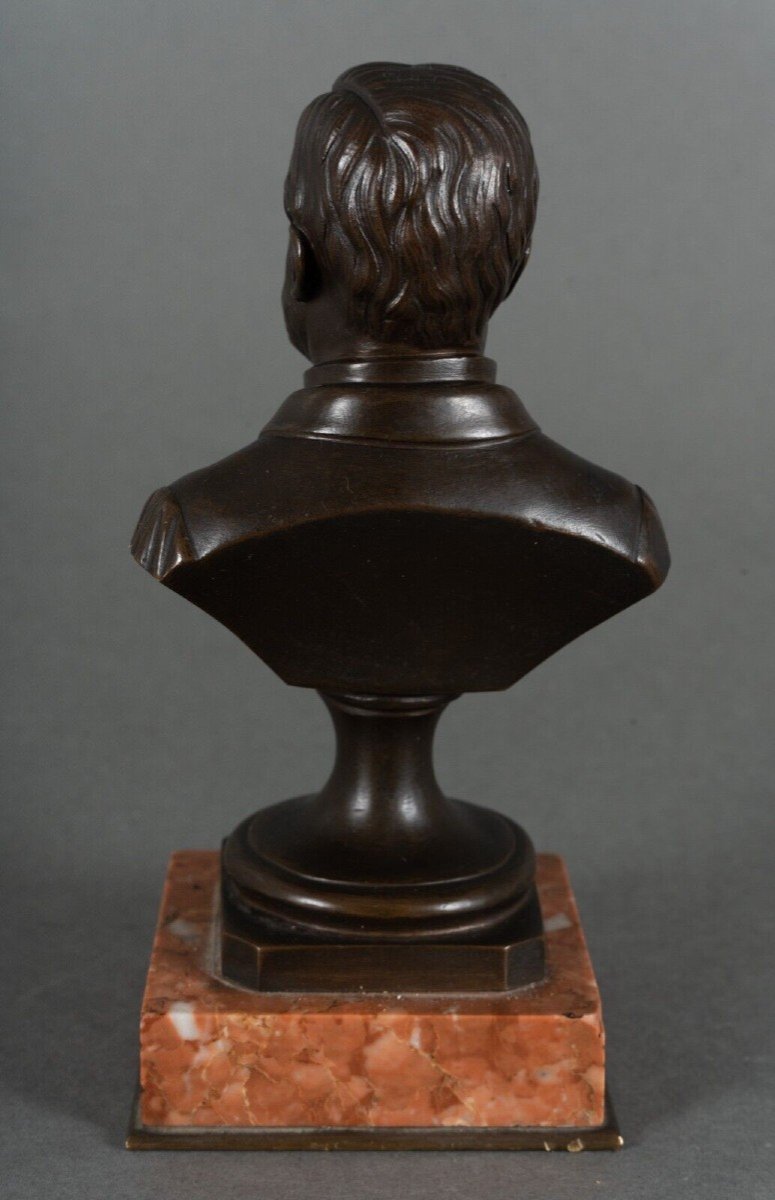 Bronze Bust Of Pasteur 19th Century With Chocolate Patina On Marble Base-photo-2