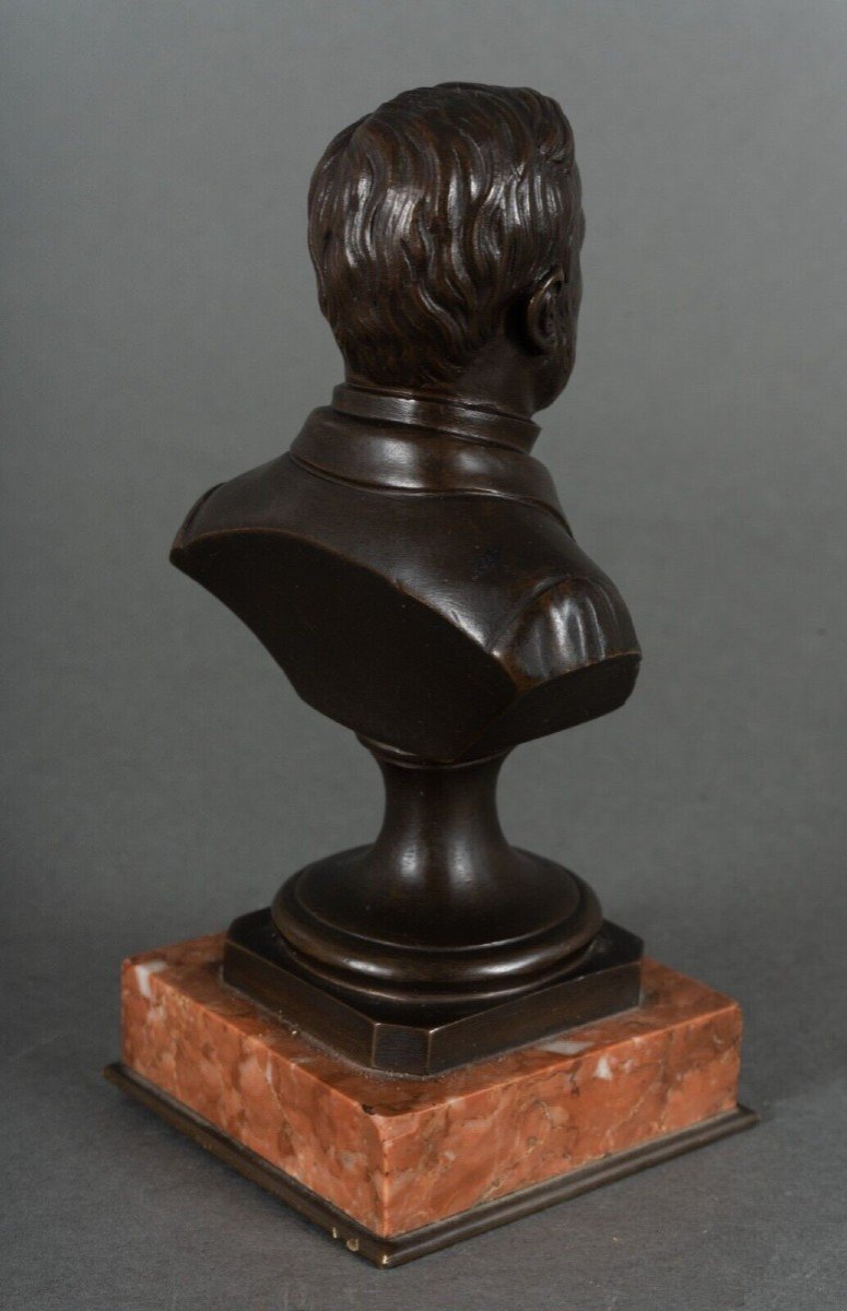 Bronze Bust Of Pasteur 19th Century With Chocolate Patina On Marble Base-photo-3