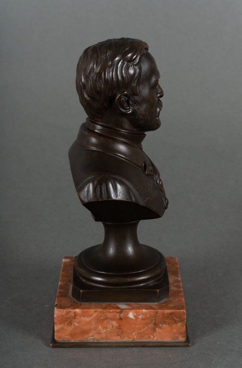 Bronze Bust Of Pasteur 19th Century With Chocolate Patina On Marble Base-photo-4