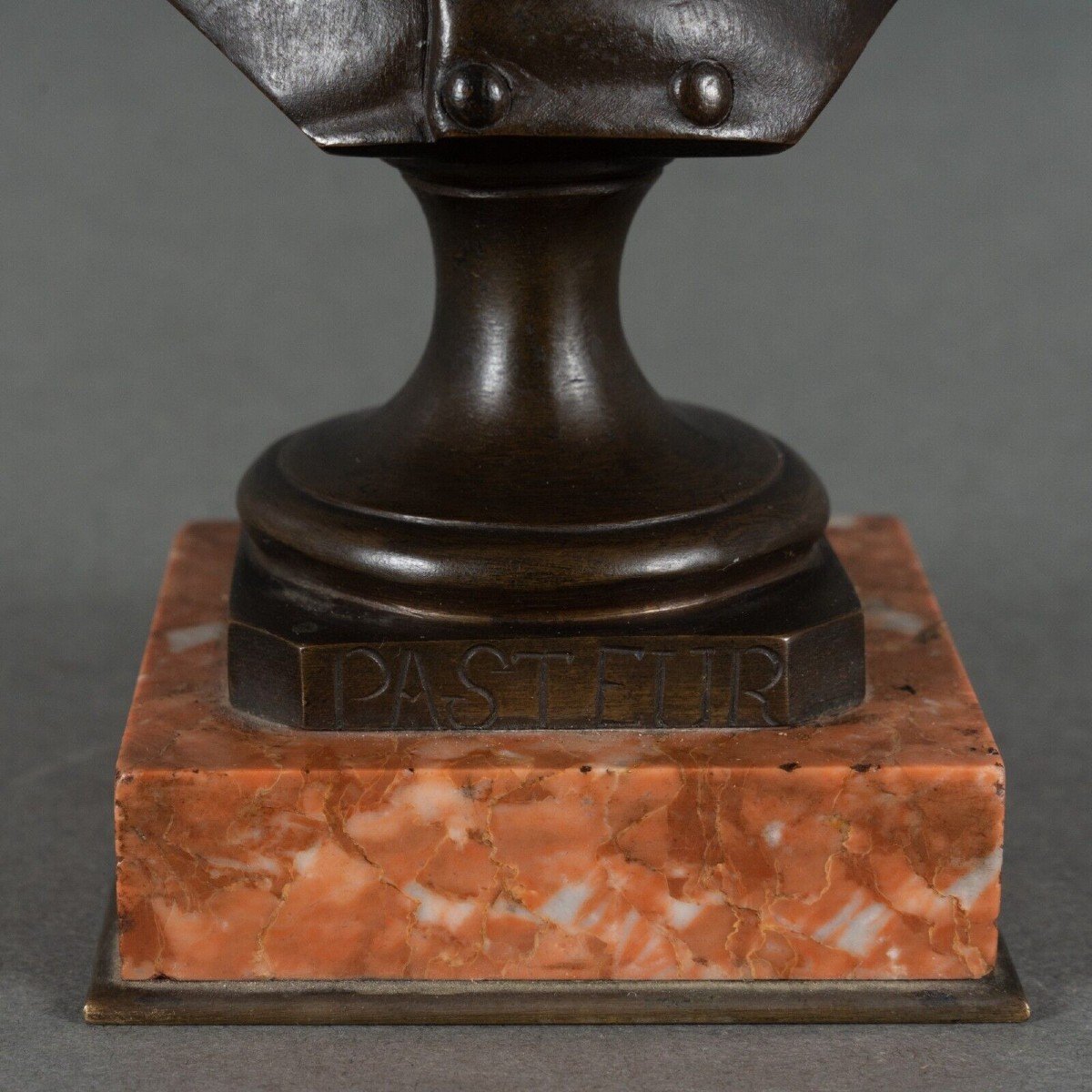 Bronze Bust Of Pasteur 19th Century With Chocolate Patina On Marble Base-photo-6