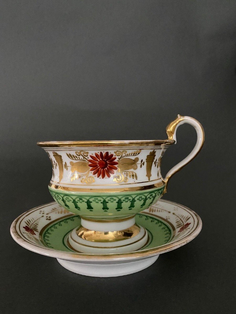 Cup And Saucer In Paris Porcelain, Louis-philippe Period-photo-4