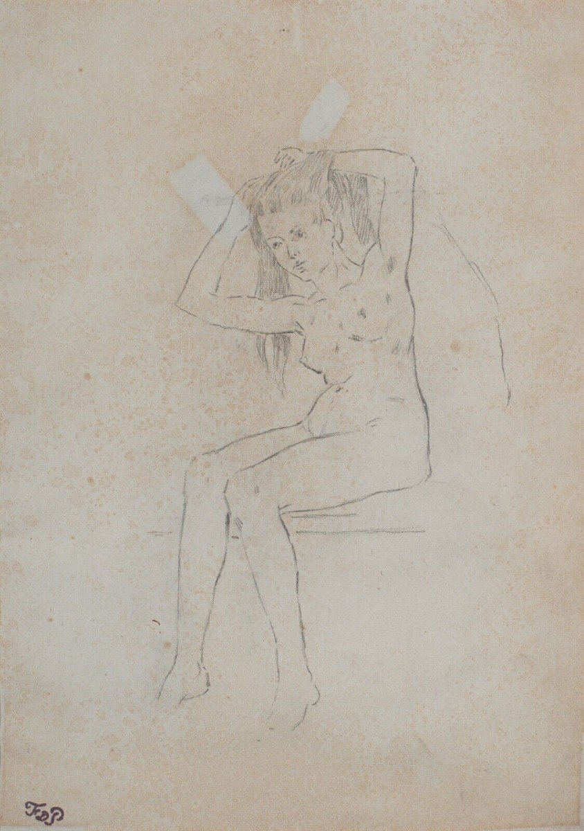 Dessin de femme nue Le Modèle par Ferdinand du Puigaudeau cadre doré-photo-2