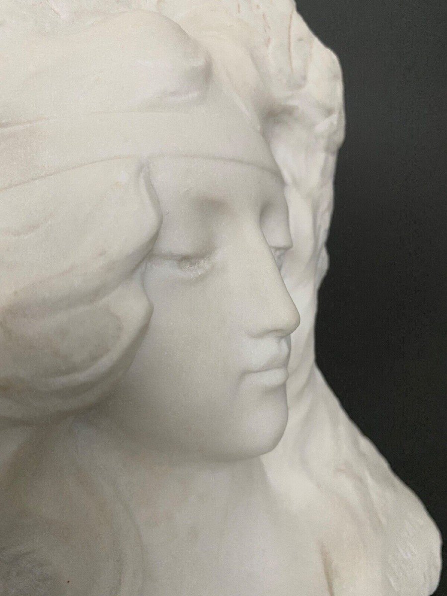 Buste en marbre par Lenhoir taille directe femme 1900 Art Nouveau-photo-6