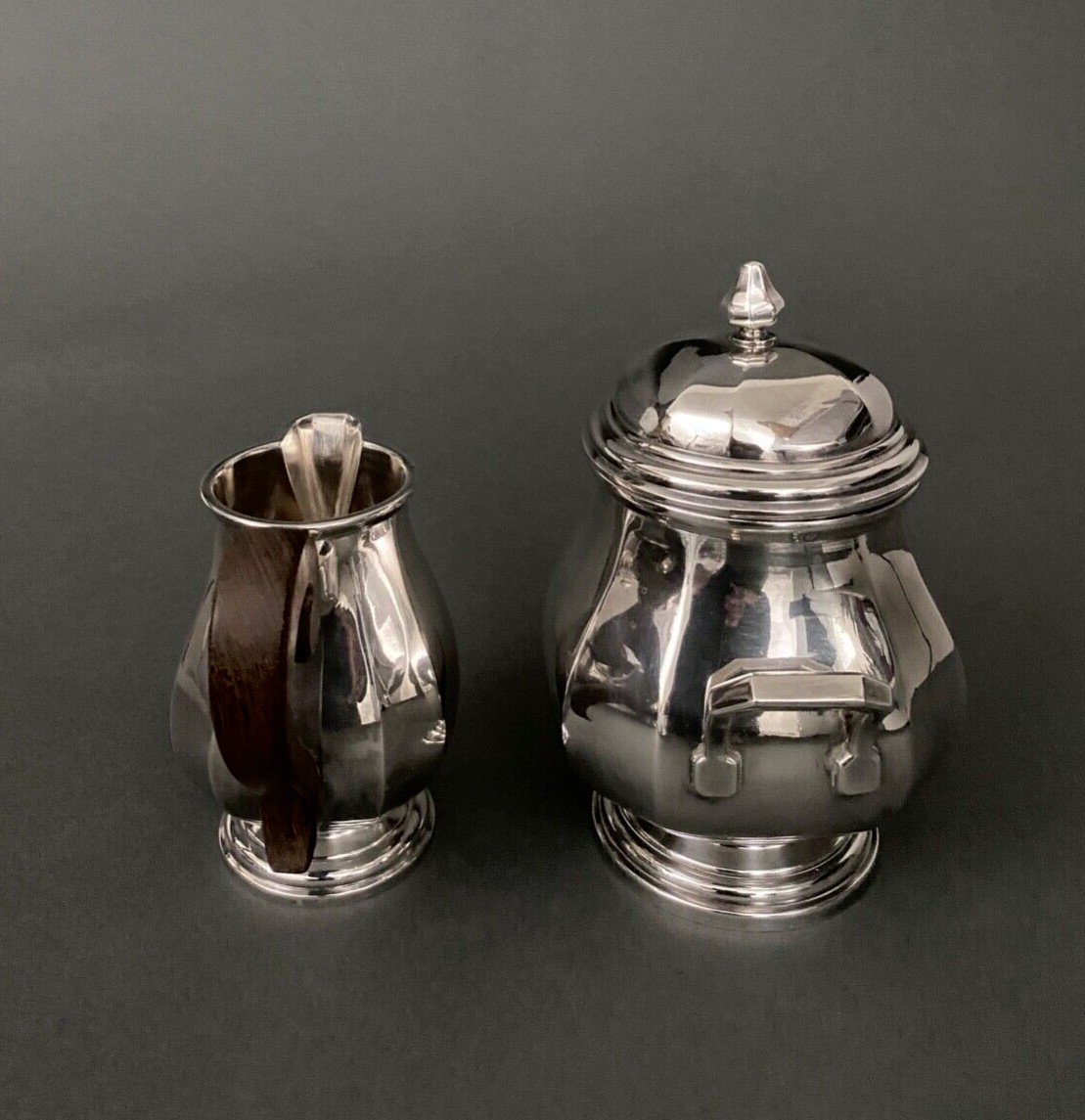 Service à thé et café en métal argenté 4 pièces 1930 pans coupés manches en bois-photo-2