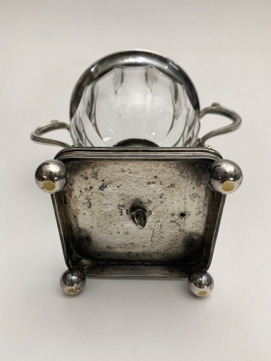 Drageoir en métal argenté et cristal sur 4 pieds boules Thouret-photo-1