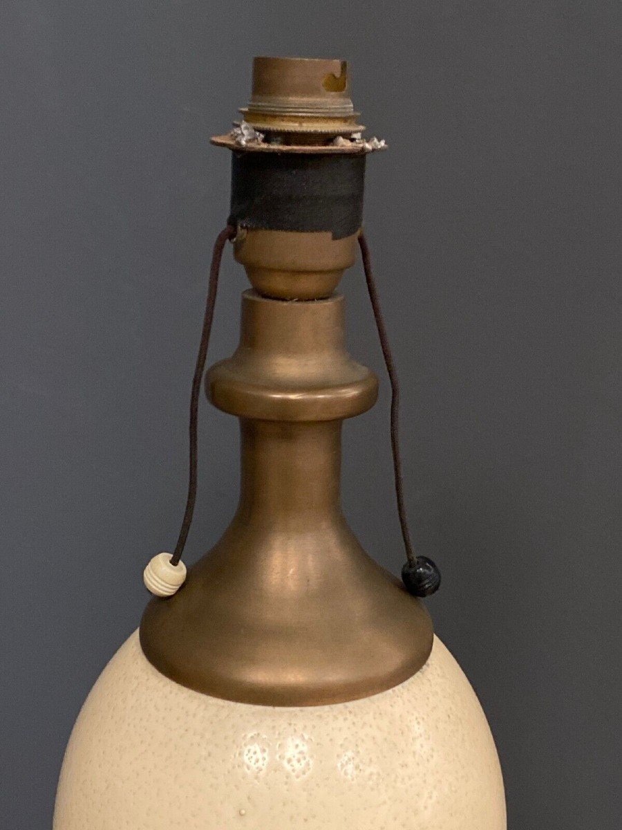 Lampe œuf d'autruche et bronze 1970 sur pied douche-photo-3