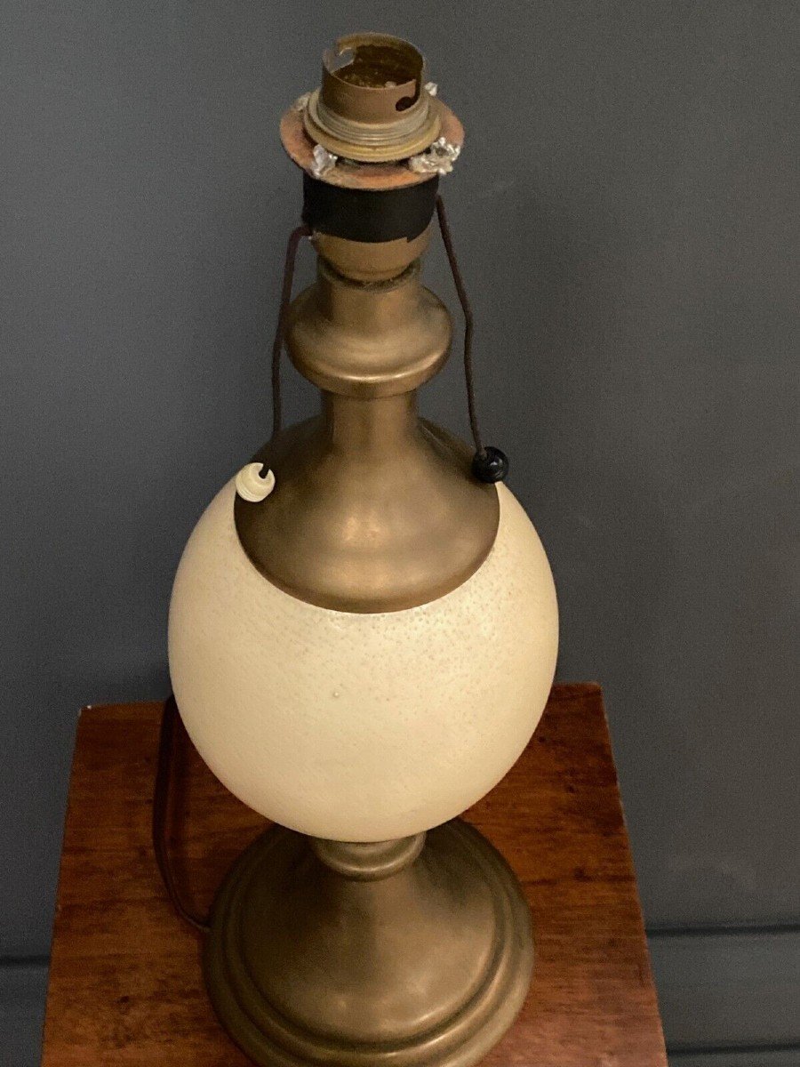 Lampe œuf d'autruche et bronze 1970 sur pied douche-photo-1