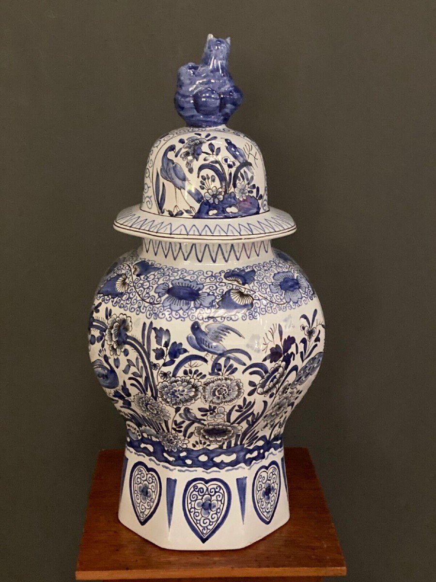 Covered Pot Potiche Decor Delft Ad Chinese Fô Dog Birds-photo-3