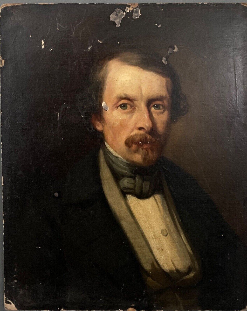Oil On Canvas Portrait Of A Man Napoleon III Signed With A Cross And 1846-photo-2